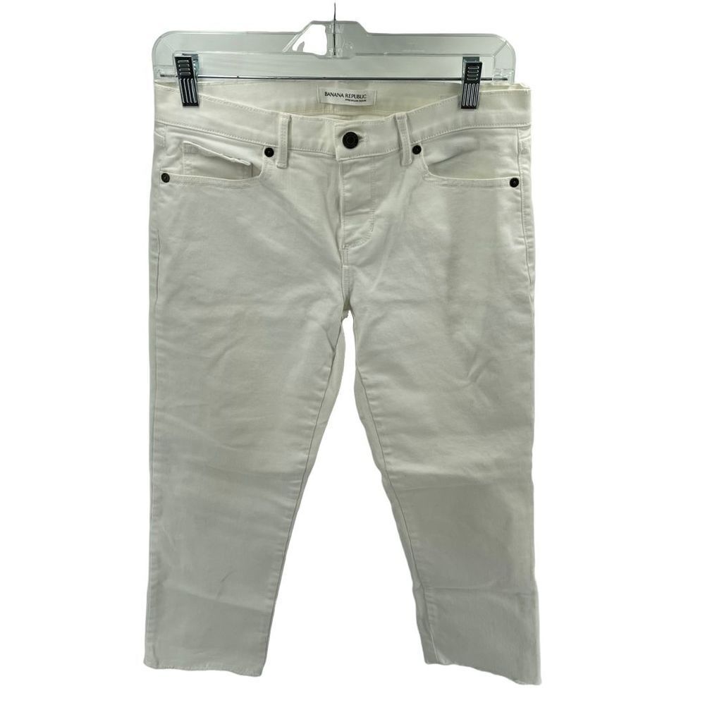 Banana Republic white raw hem ankle cropped jeans 28 petite 28P straight leg